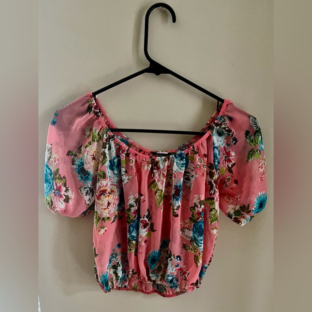 Pink floral XS crop top